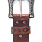 Genuine Leather Aztec Textured Buckle Belt - Brown