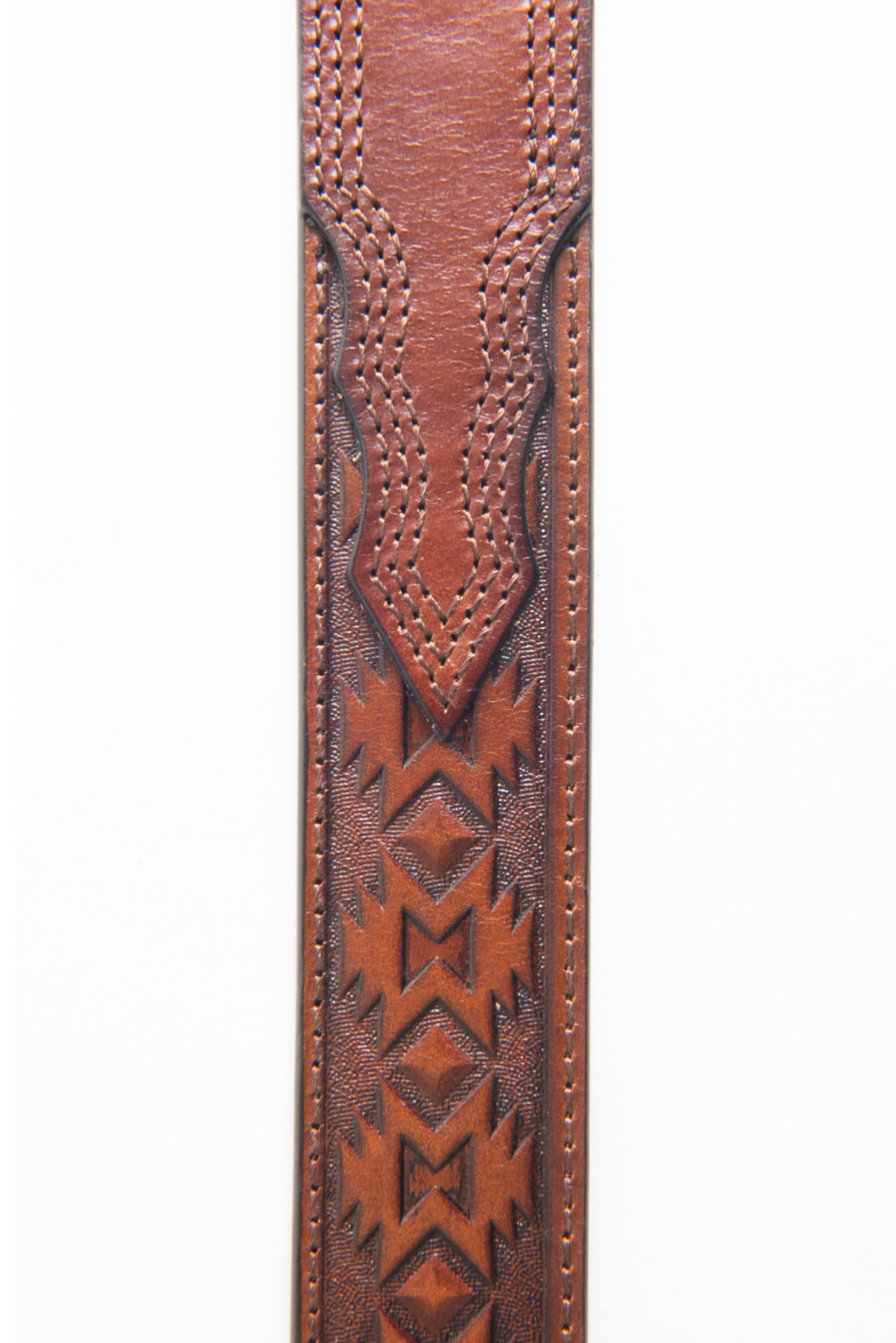 Genuine Leather Aztec Textured Buckle Belt - Brown