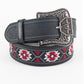 Mens Genuine Leather Aztec Embroidery Belt - Black