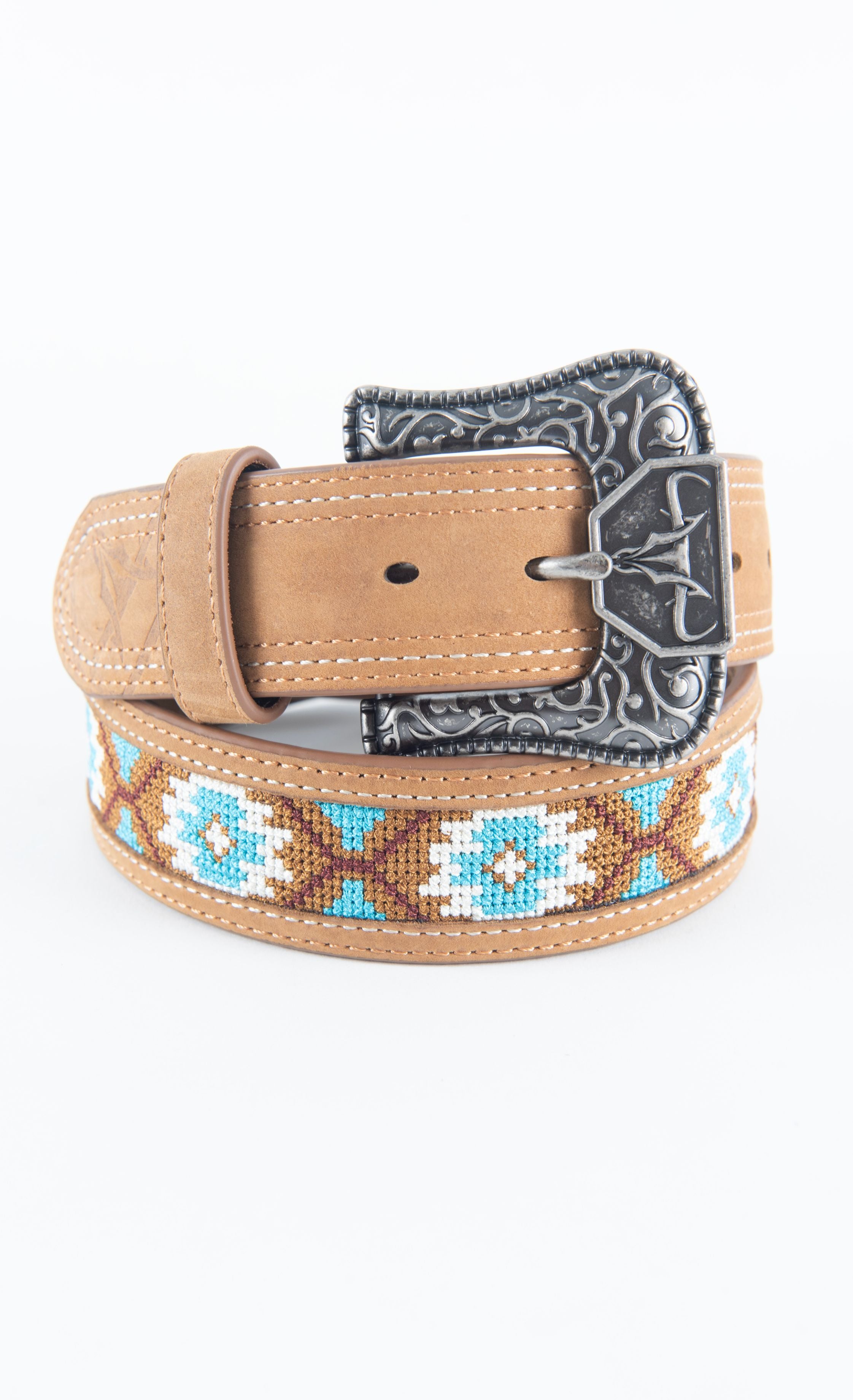 Mens Genuine Leather Aztec Embroidery Belt - Brown – Platini Fashion