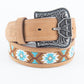 Mens Genuine Leather Aztec Embroidery Belt - Brown