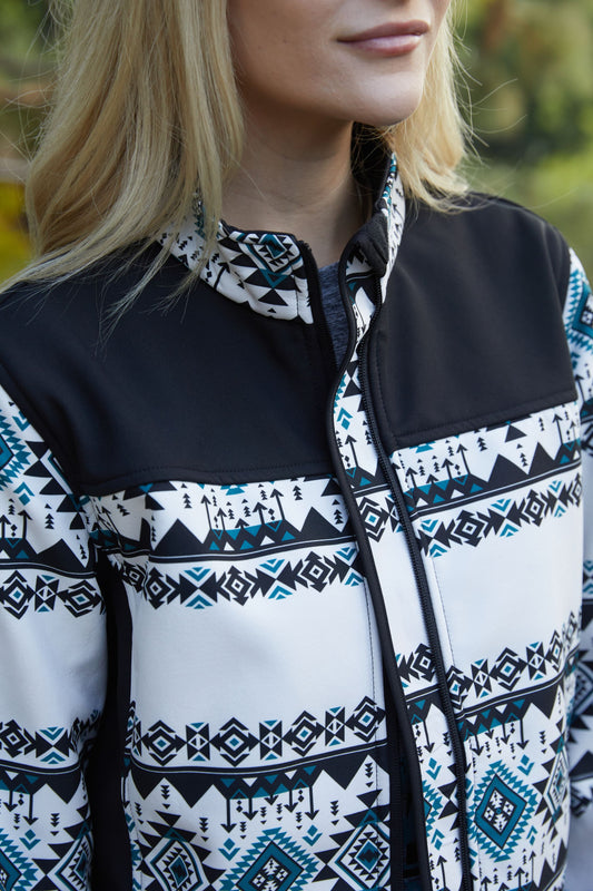 white ladies softshell jacket back platini