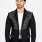 black embroidered suede blazer men platini front