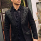 black embroidered suede blazer men platini front