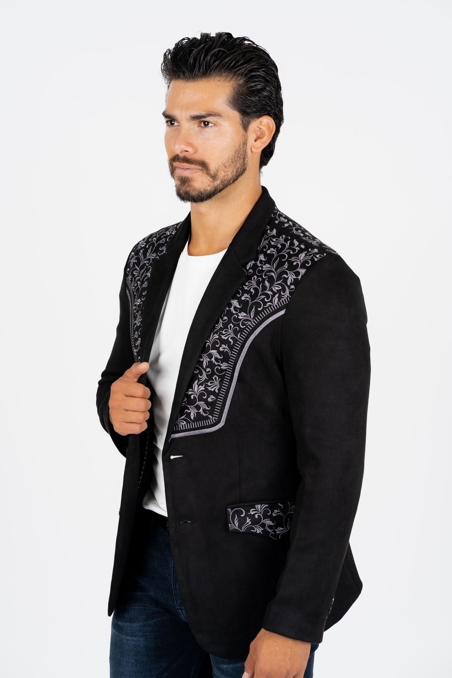 black embroidered suede blazer men platini 