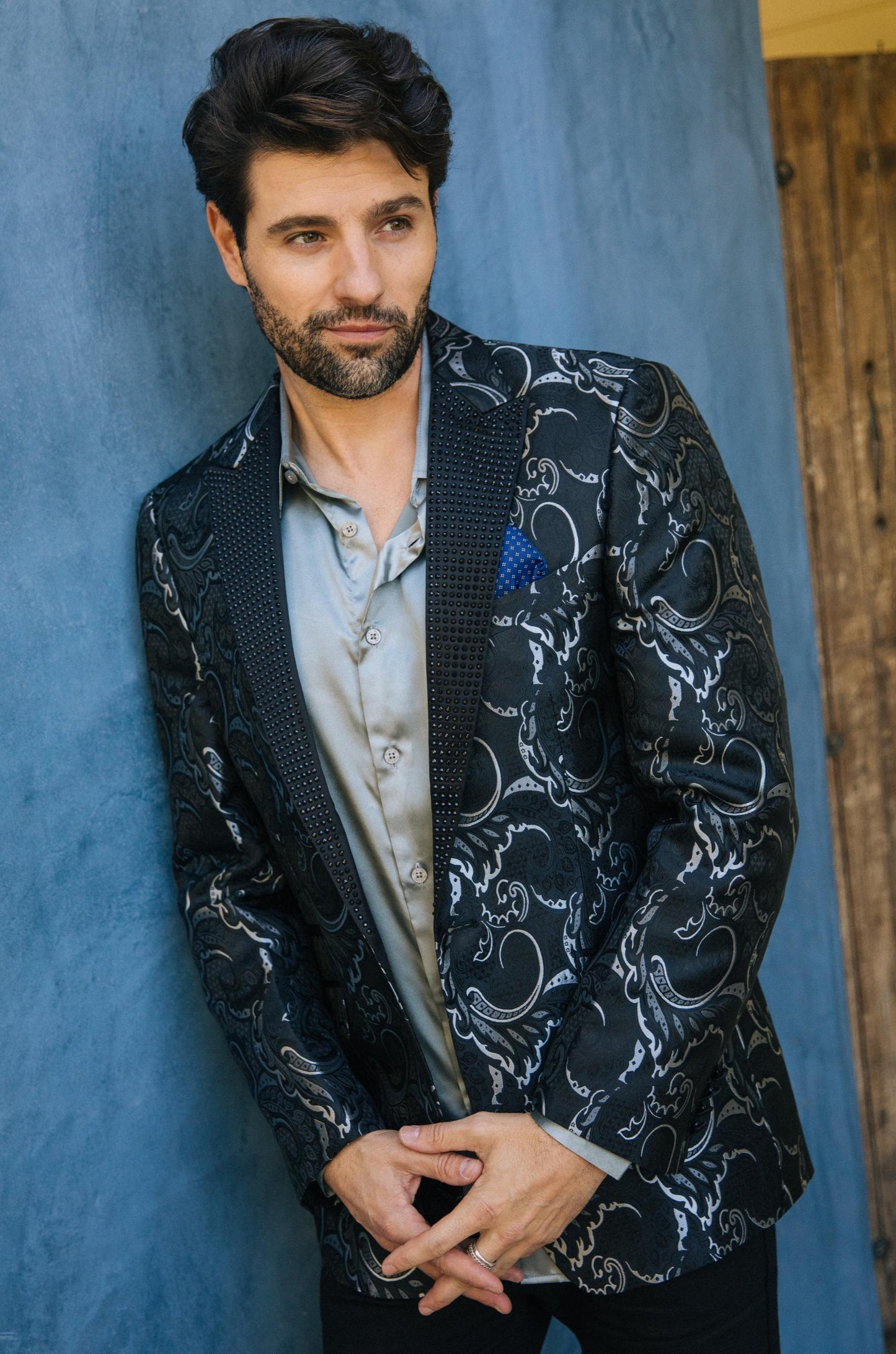 black/silver modern fit evening blazer men platini front
