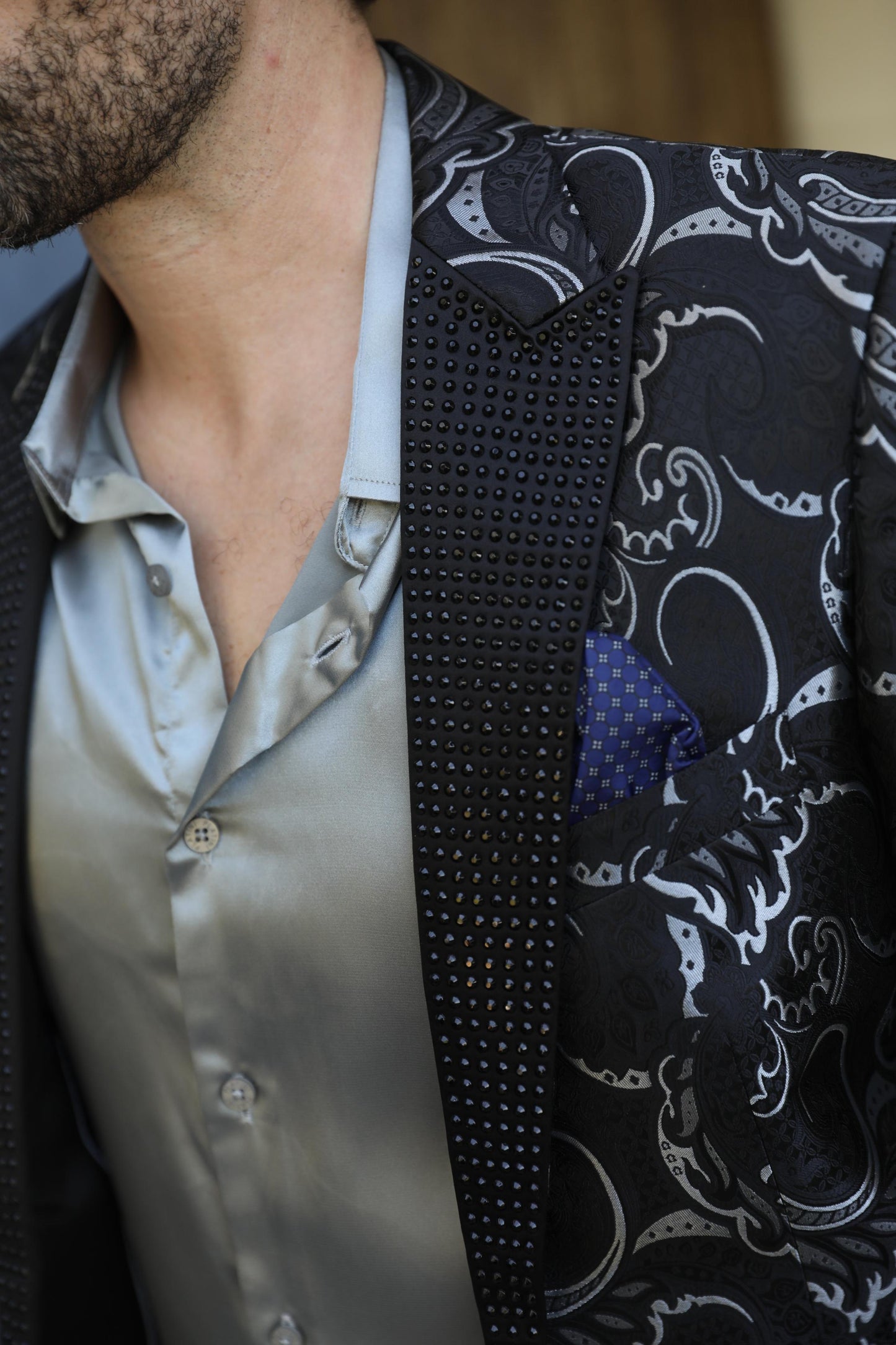 black/silver modern fit evening blazer men platini detail
