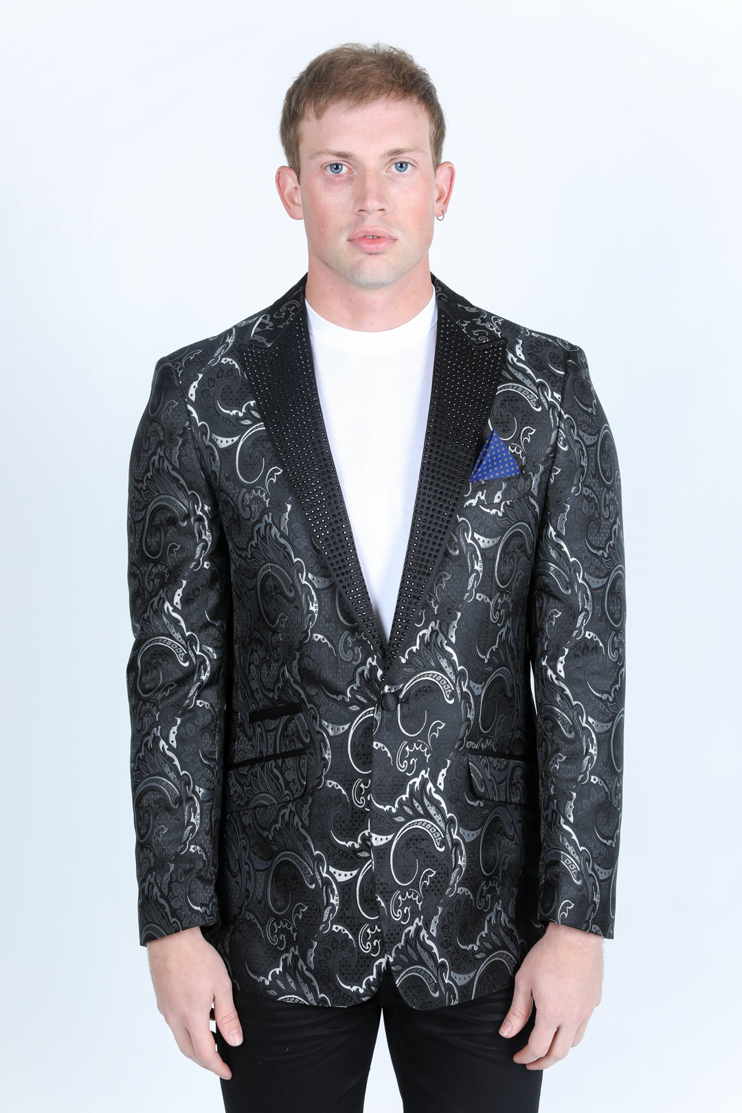 black/silver modern fit evening blazer men platini front