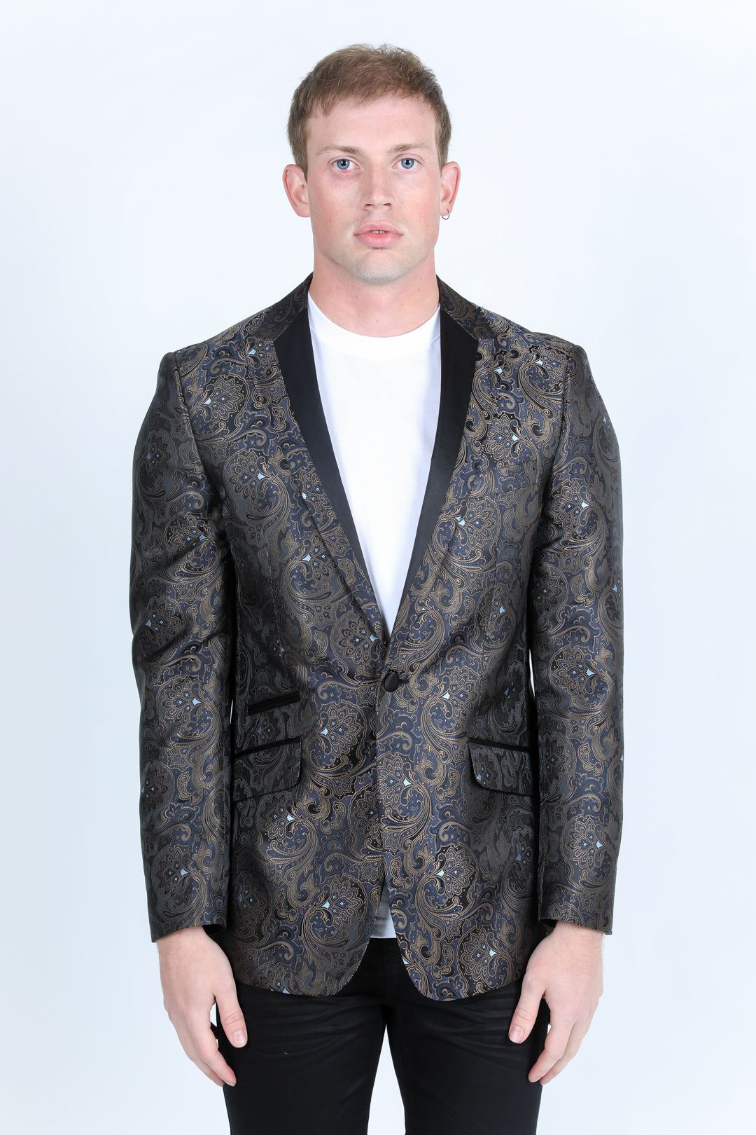 black/gold modern fit evening blazer men platini front