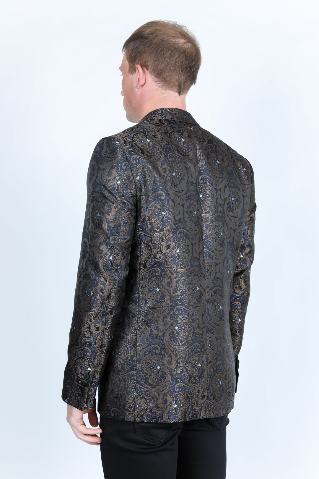 black/gold modern fit evening blazer men platini back