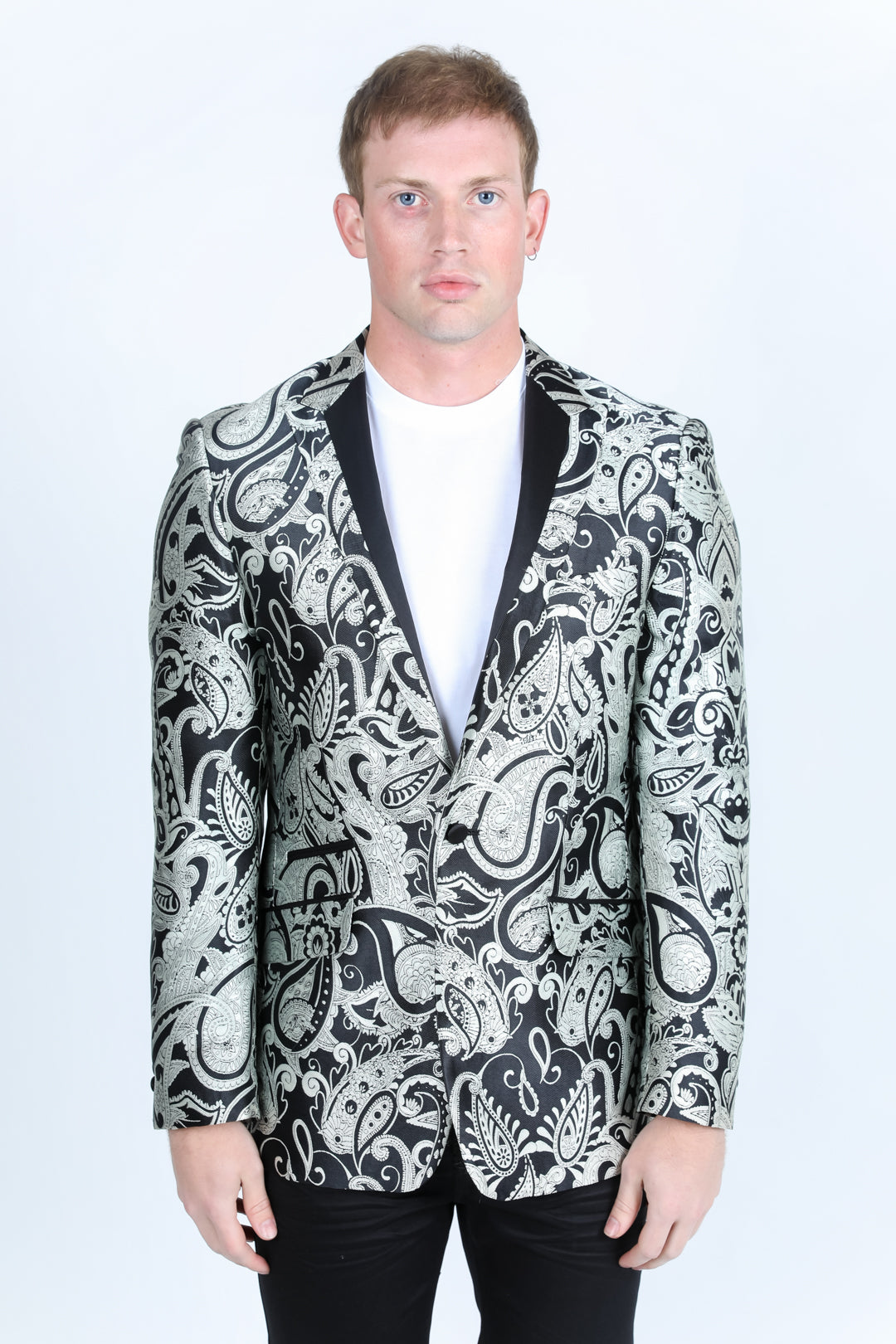silver modern fit evening blazer men platini front