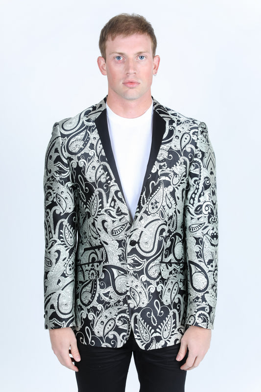 silver modern fit evening blazer men platini front