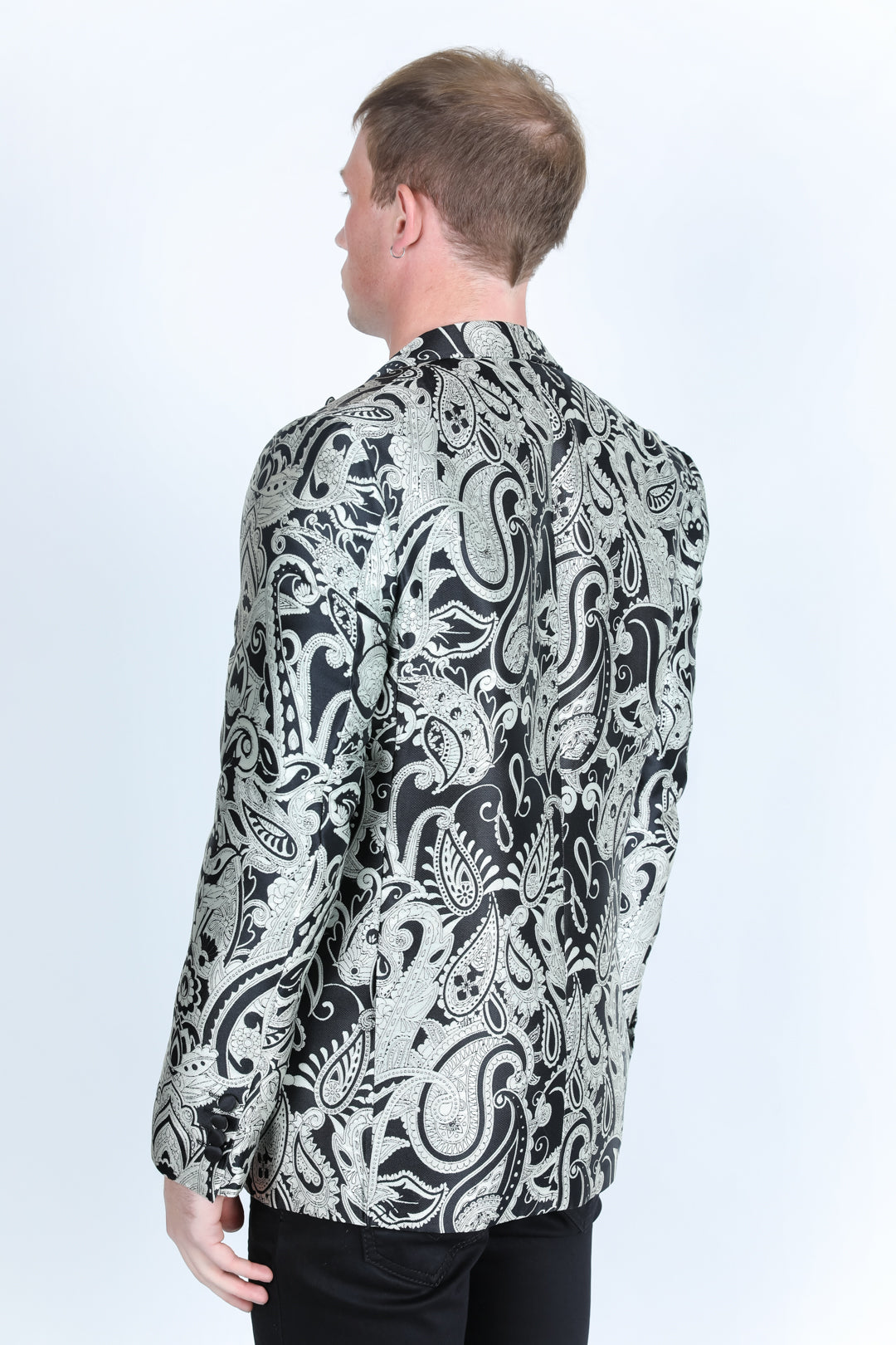 silver modern fit evening blazer men platini back