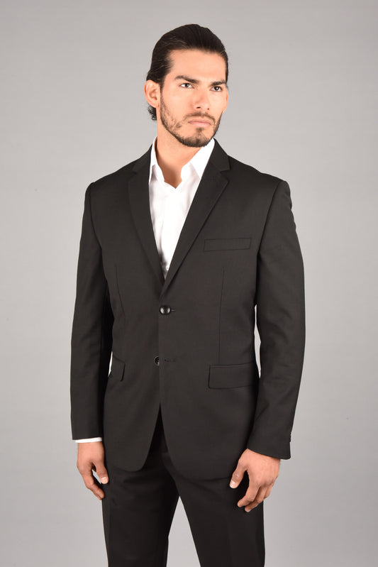black slim fit dress suit men platini front