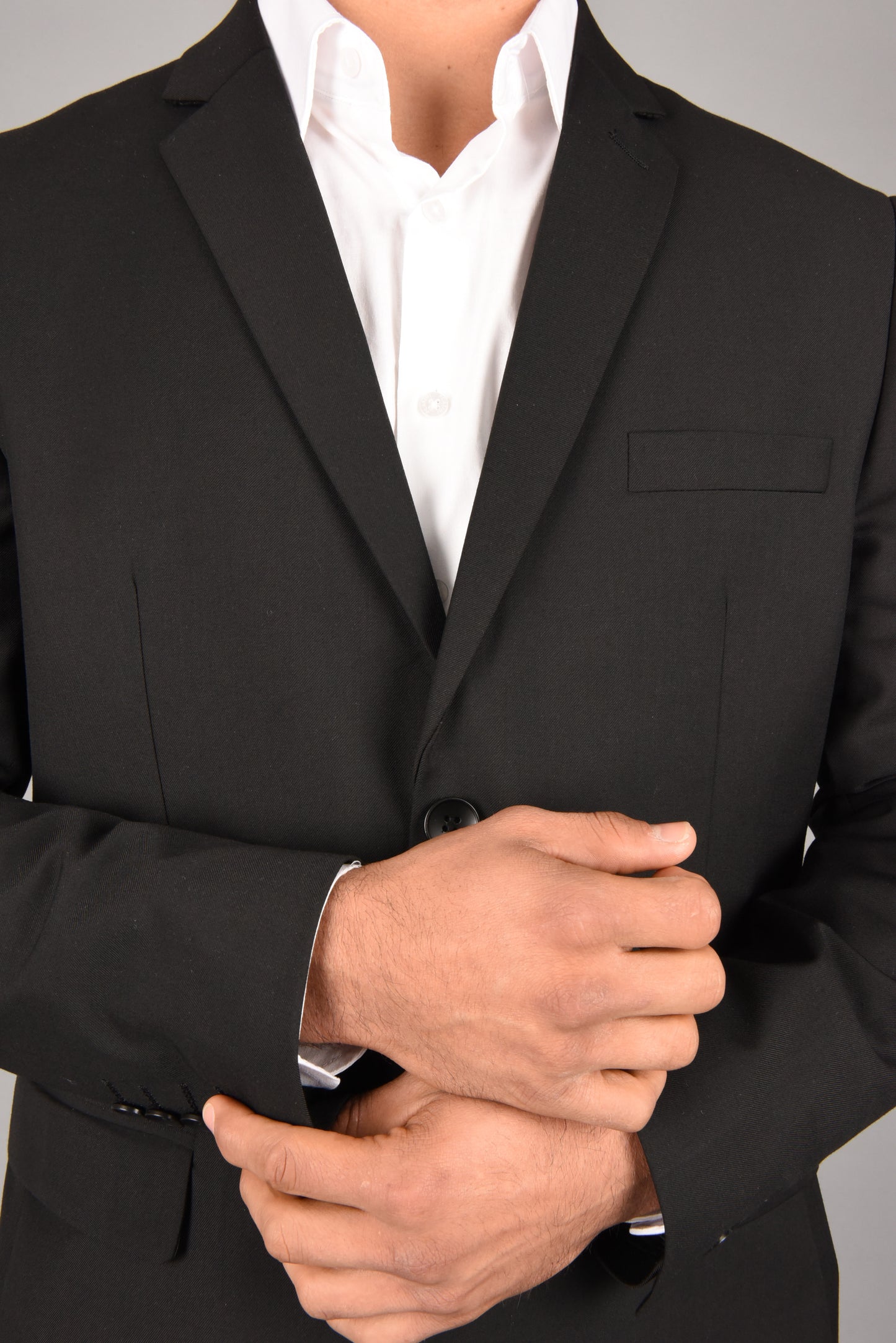 black slim fit dress suit men platini close up