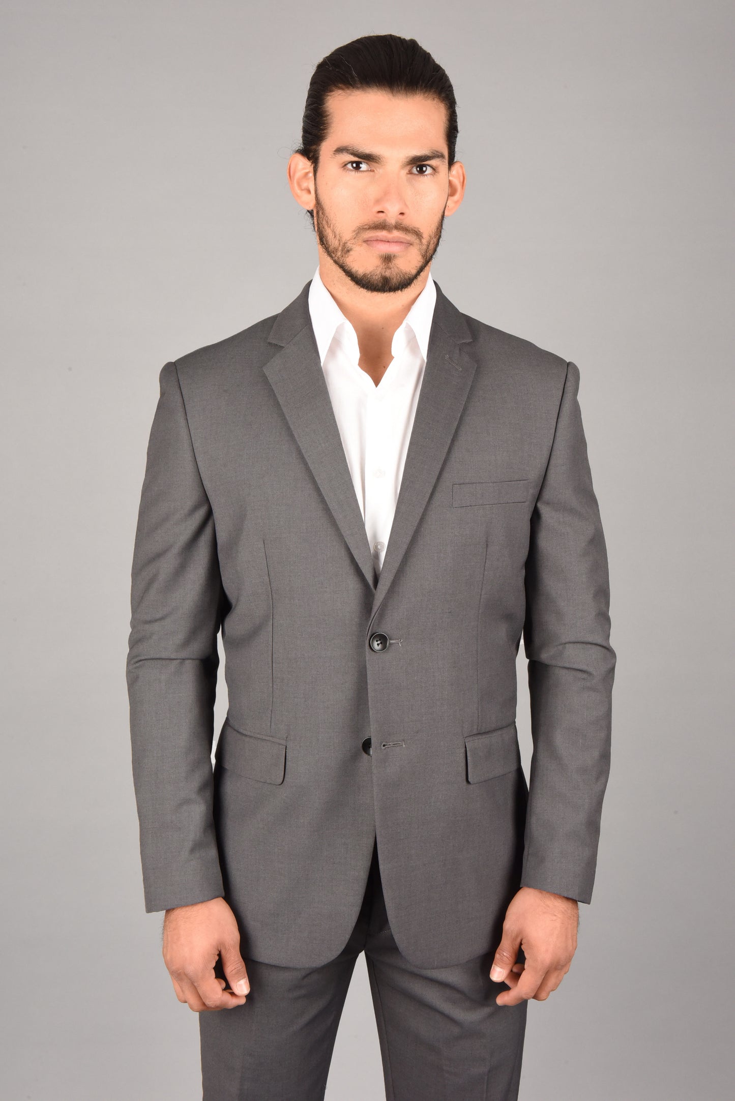 charcoal slim fit dress suit men platini front