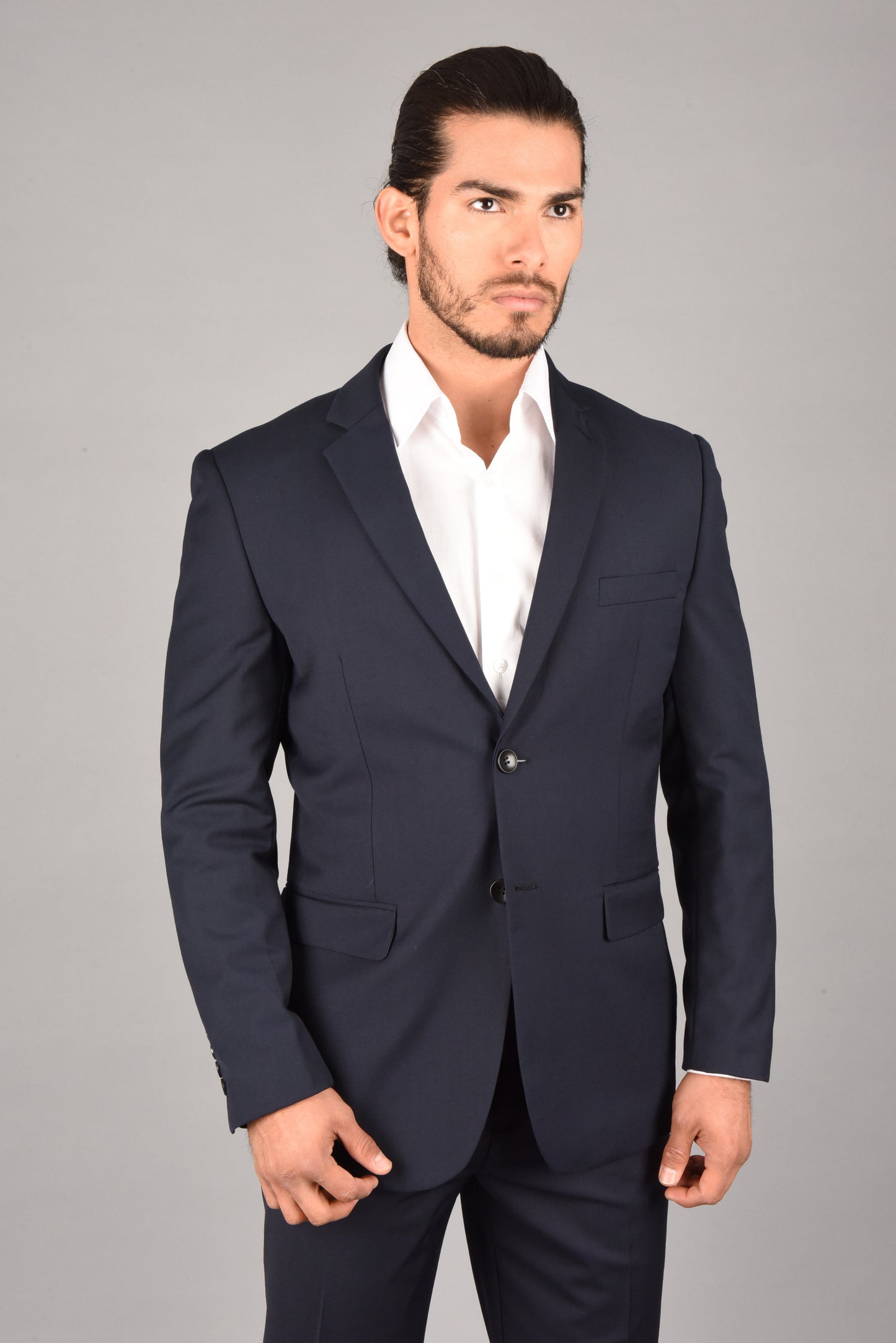 navy slim fit dress suit men platini front
