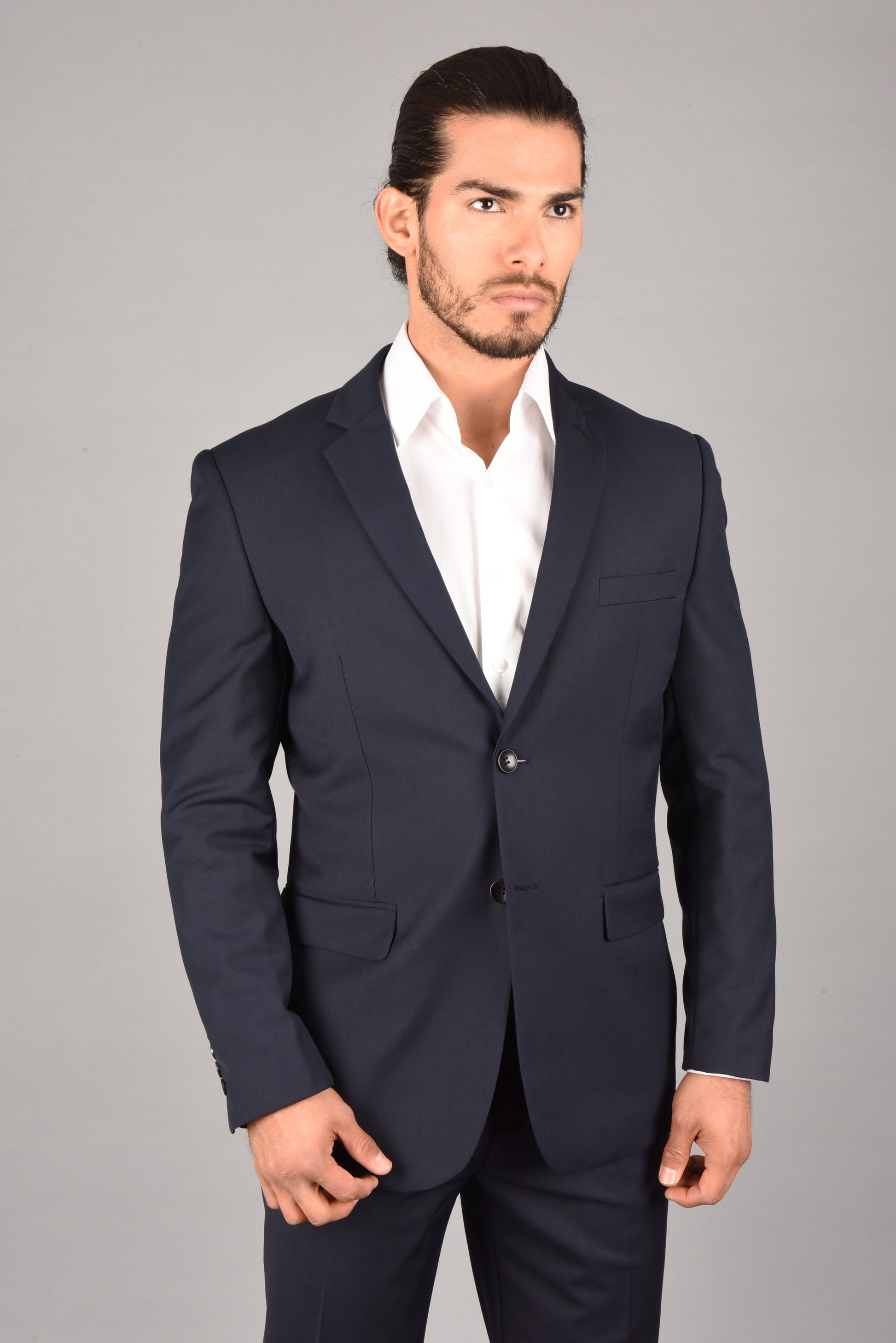 navy slim fit dress suit men platini front
