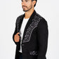 Men's Black Embroidered Faux-Suede Blazer