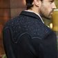 Men's Black Embroidered Faux-Suede Blazer