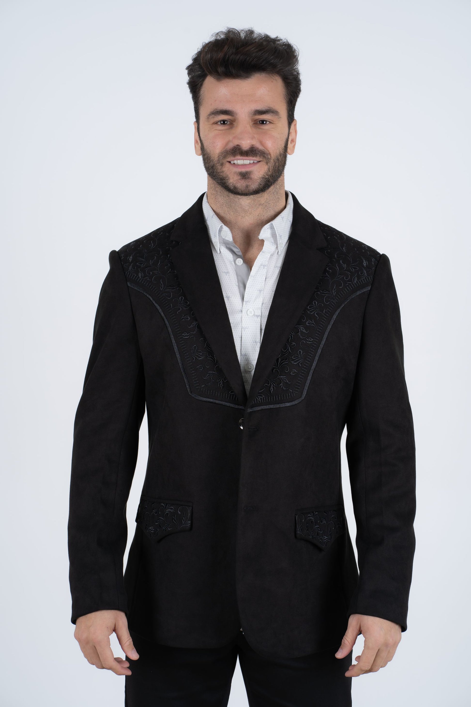 black black embroidered suede blazer men platini detail