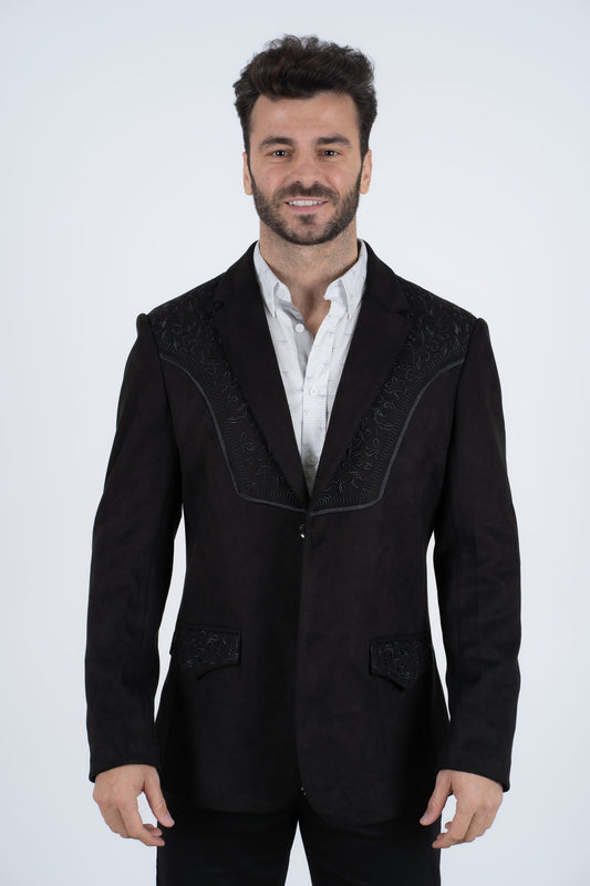 black black embroidered suede blazer men platini detail