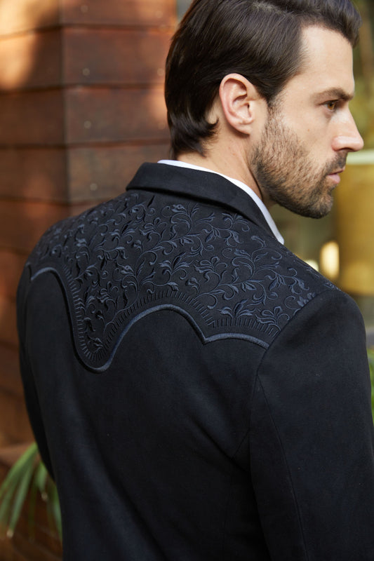 black black embroidered suede blazer men platini lifestyle