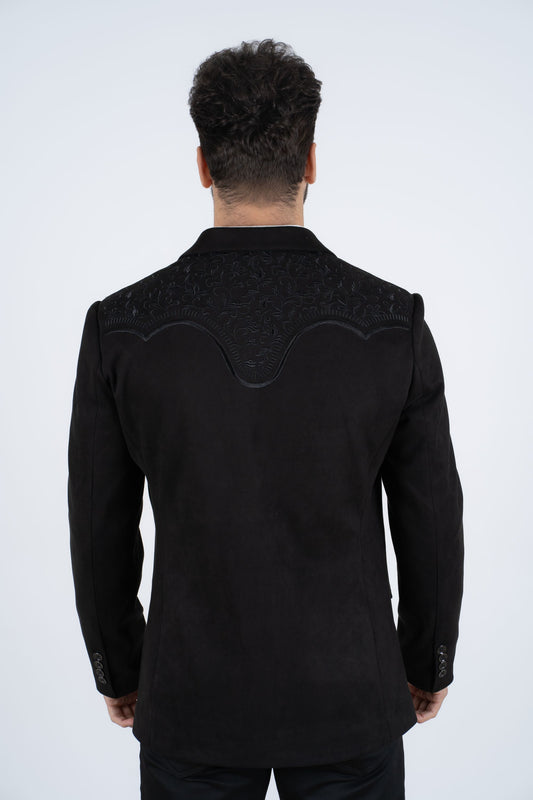 black black embroidered suede blazer men platini back