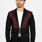 Men's Black/Burgundy Embroidered Faux-Suede Blazer