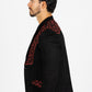 Men's Black/Burgundy Embroidered Faux-Suede Blazer