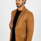 Men's Camel Embroidered Faux-Suede Blazer
