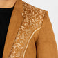 Men's Camel Embroidered Faux-Suede Blazer