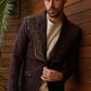 Men's Dark Brown Embroidered Faux-Suede Blazer