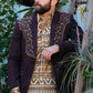 Men's Dark Brown Embroidered Faux-Suede Blazer
