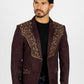 Men's Dark Brown Embroidered Faux-Suede Blazer