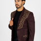 Men's Dark Brown Embroidered Faux-Suede Blazer