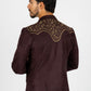 Men's Dark Brown Embroidered Faux-Suede Blazer