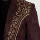 Men's Dark Brown Embroidered Faux-Suede Blazer