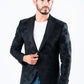 Men's Double Button Black Woven Printed Blazer