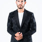 Men's Double Button Black Woven Printed Blazer