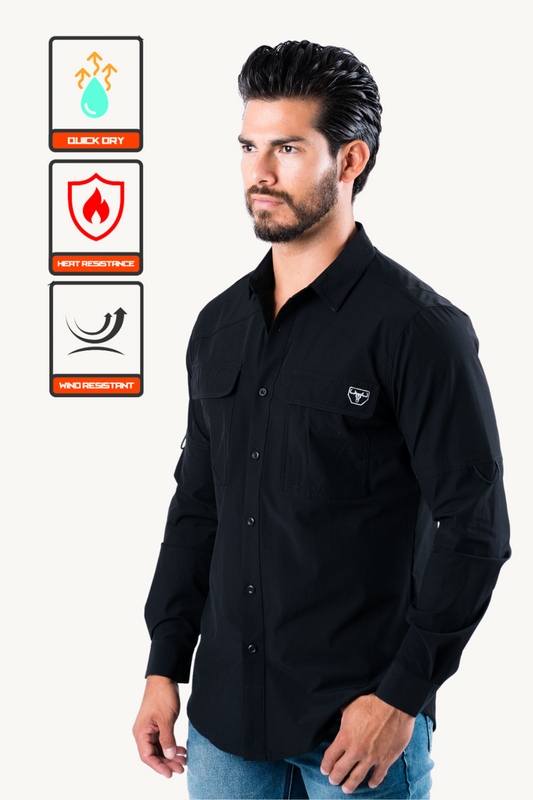 black performance fishing long sleeve shirt platini side