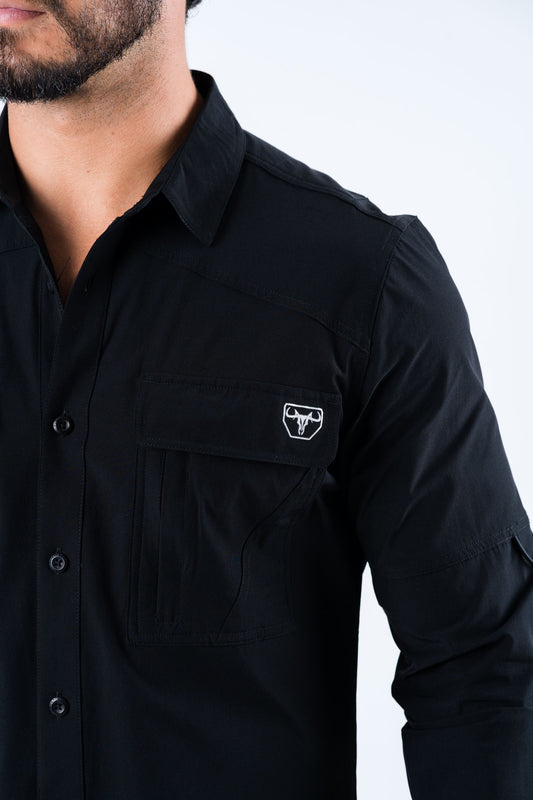 black performance fishing long sleeve shirt platini detail
