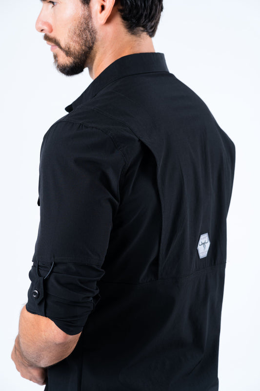 black performance fishing long sleeve shirt platini detail