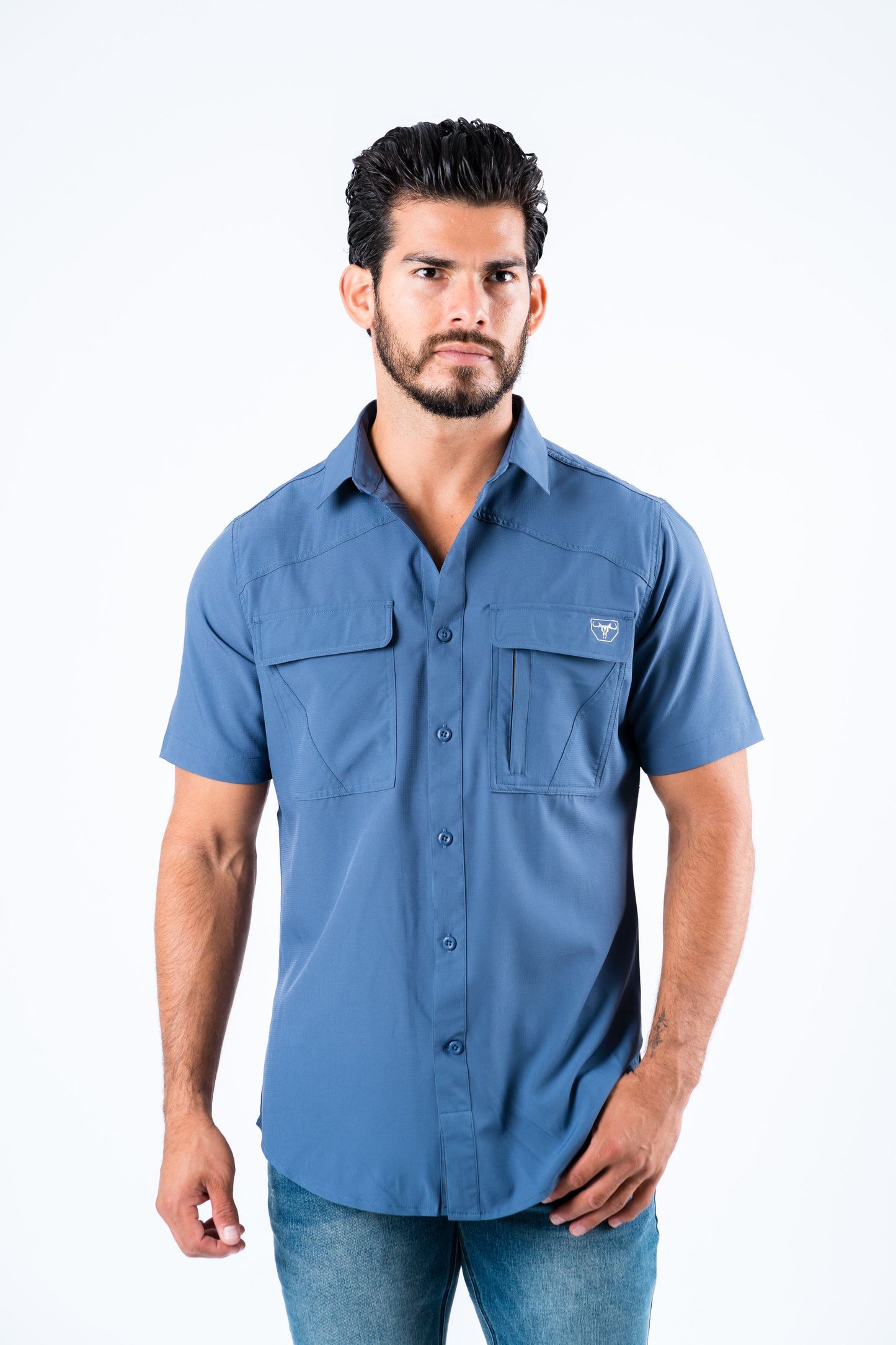 Men's Fishing Blue Short Sleeve Shirt