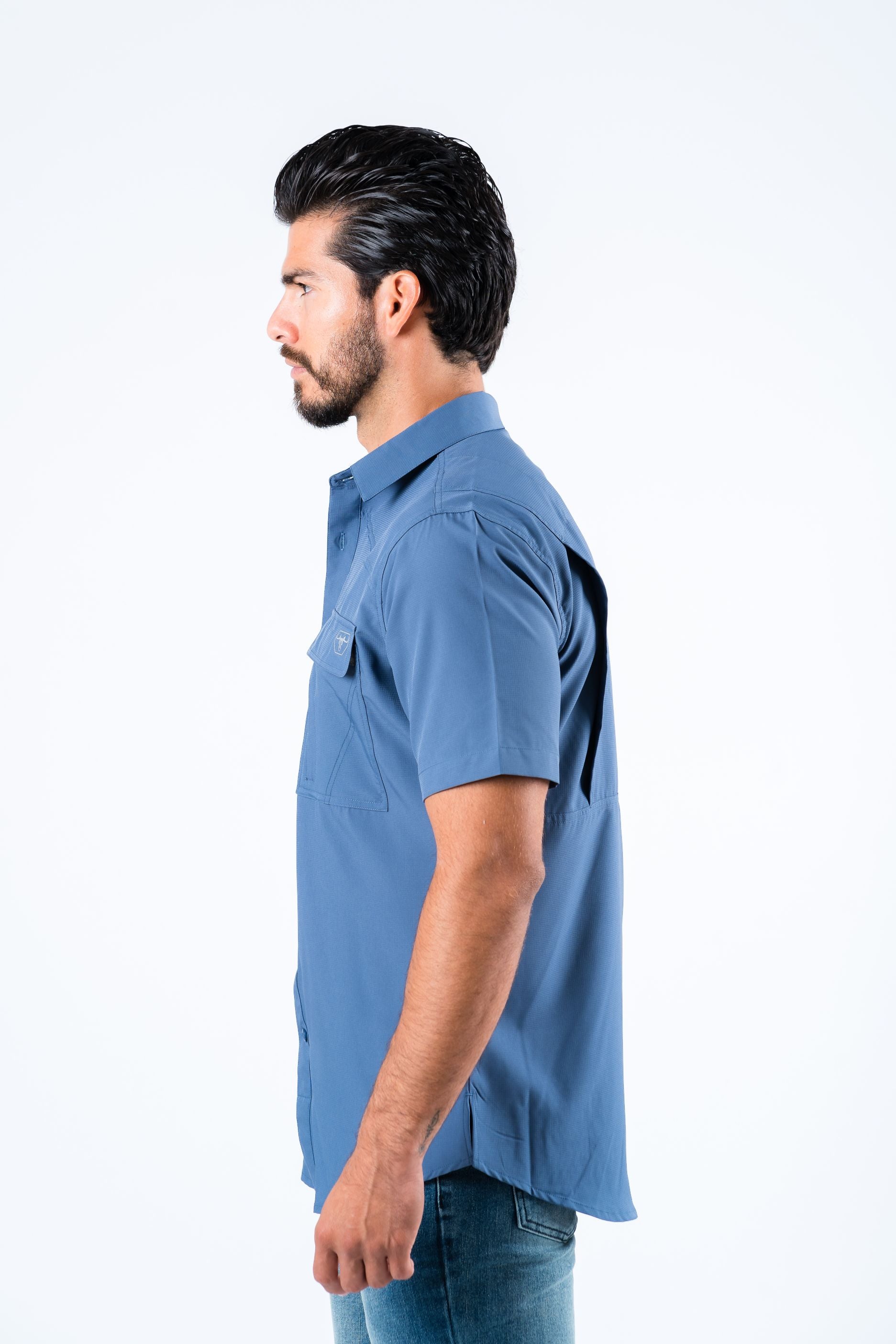 Men's Fishing Blue Short Sleeve Shirt – Platini Fashion