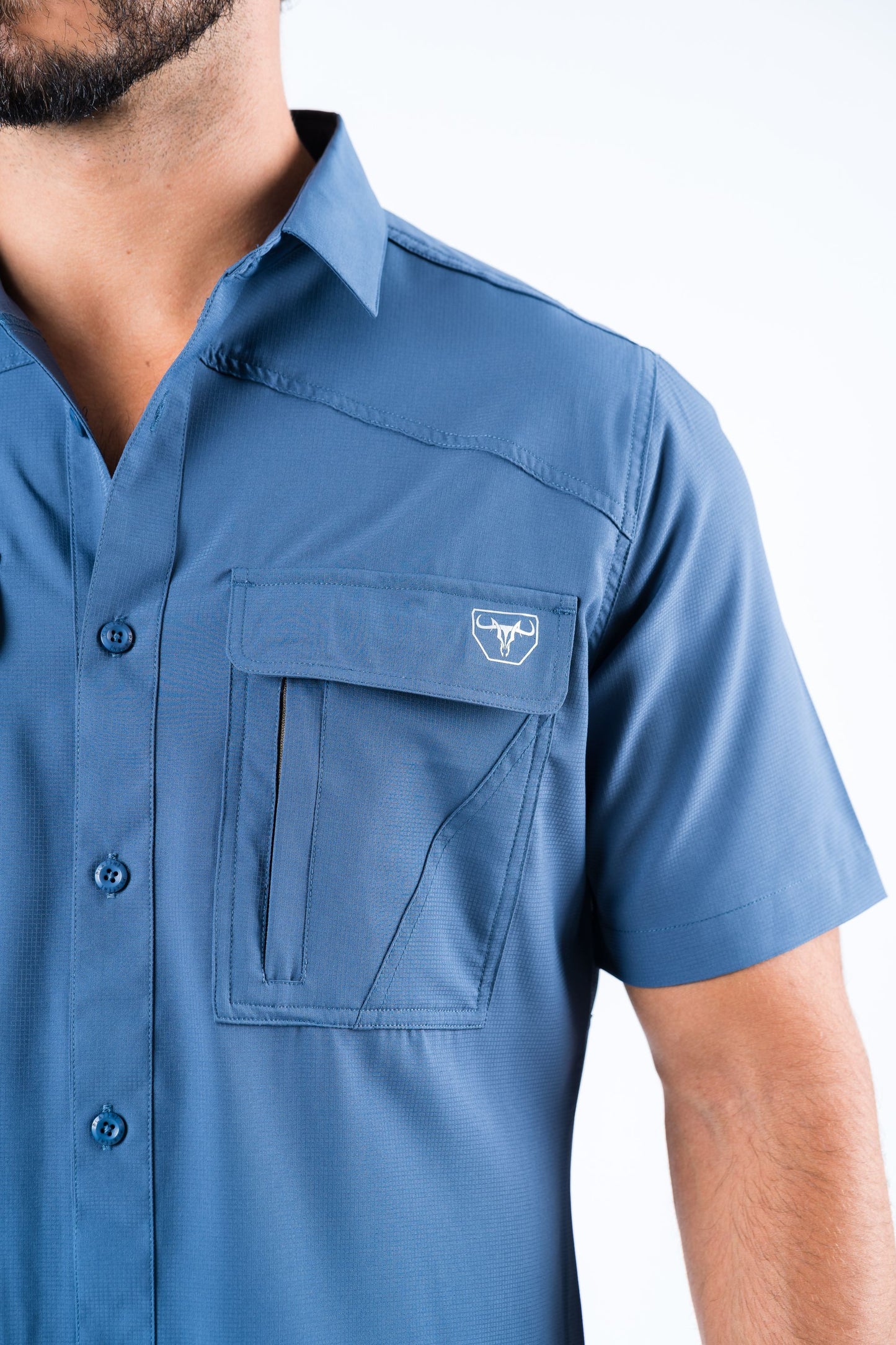 Men's Fishing Blue Short Sleeve Shirt