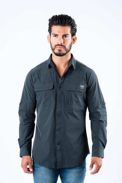 Men's Fishing Charcoal Long Sleeve Shirt – Platini Fashion
