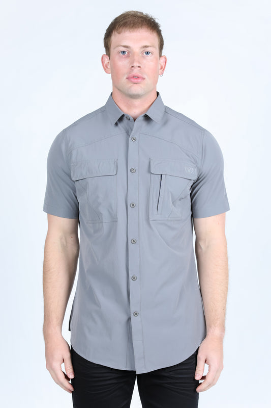 Men's Fishing Light Gray Short Sleeve Shirt