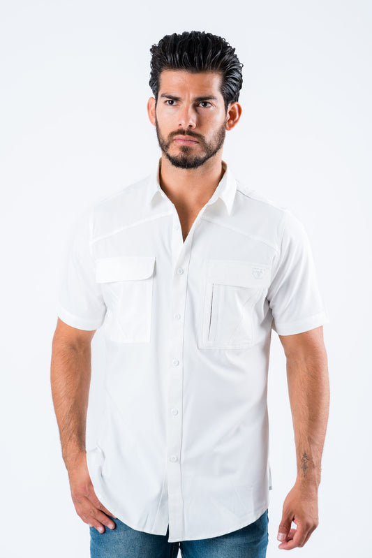 Men's Fishing White Short Sleeve Shirt