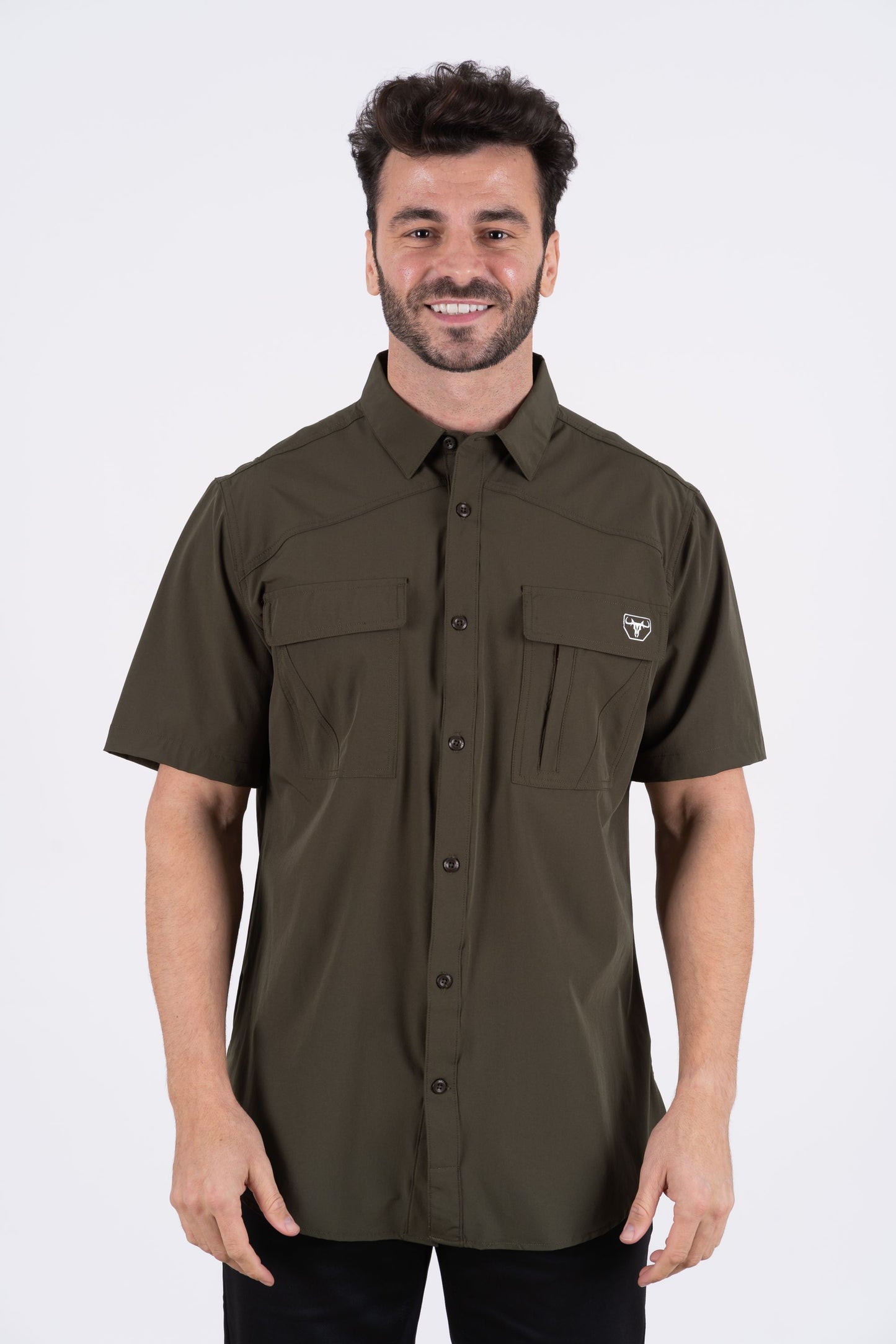 Men's Fishing Olive Short Sleeve Shirt